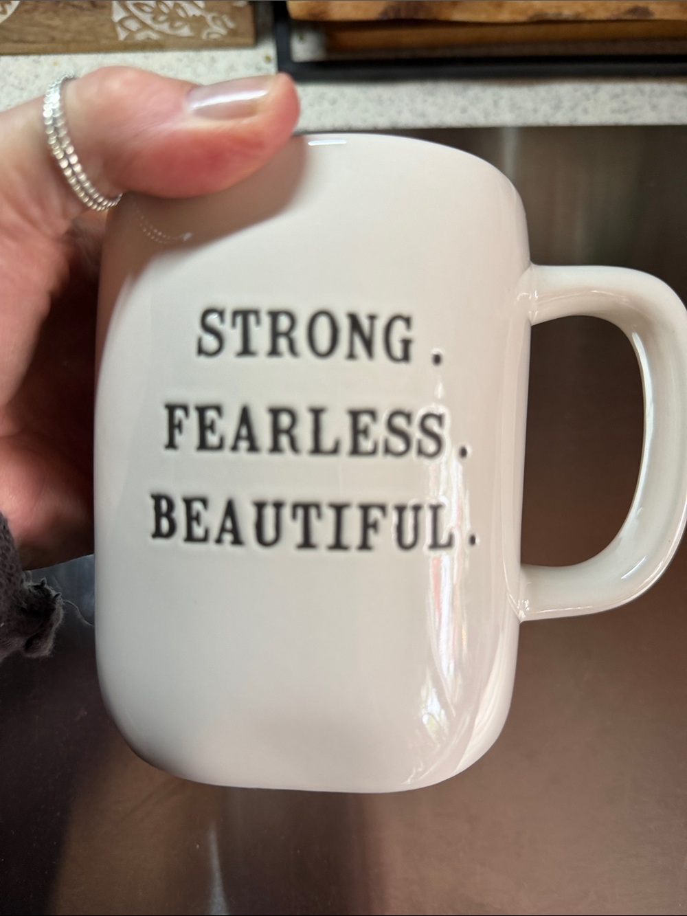 Rae Dunn White Mug with Angel Wings and Pink Roses - Picture 2 of 4